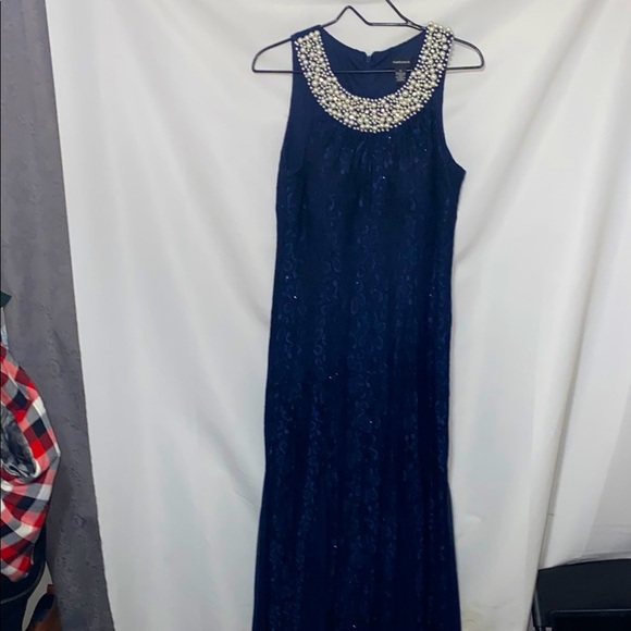 R & M Richard’s  Wo Size 12 FORMAL EVENING DRESS MOTHER OF BRIDE DRESS NAVY EUC - Picture 1 of 16
